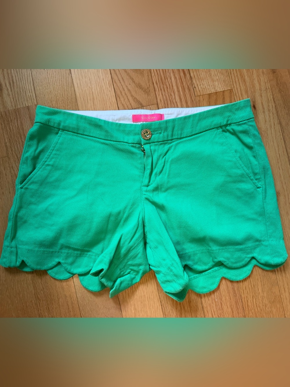 Lilly Pulitzer Bright Teal Scallop-Hem High-Waist Shorts